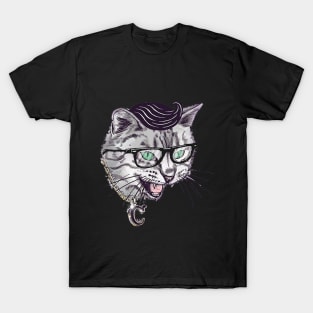 Black and White cat with a silver C chain T-Shirt